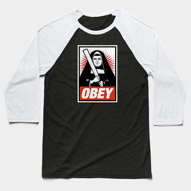 OBEY - Nun - Distressed Baseball T-Shirt by Barn Shirt USA